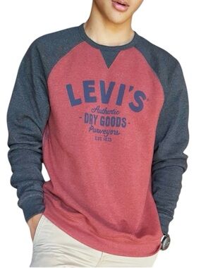 Levi's Logo Crew Raglan Crewneck Fleece Sweatshirt Red Gray Size Men’s Large